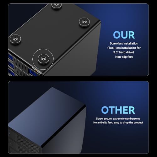 High-Performance Aluminum Dual Bay Hard Drive Enclosure – 10 Gbps USB 3.2 Gen 2 with Cooling Fan for 2.5”/3.5” SATA HDD/SSD, Hot Swappable & Daisy Chain Expansion, Tool-Free Setup for Seamless Data Management