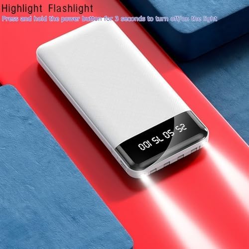 LUITON Ultra-Slim 10000 m Ah Portable Charger with Built-In USB-C Cable – Fast Charging Power Bank for Seamless Device Connectivity (White) – Perfect for Travel and Daily Use
