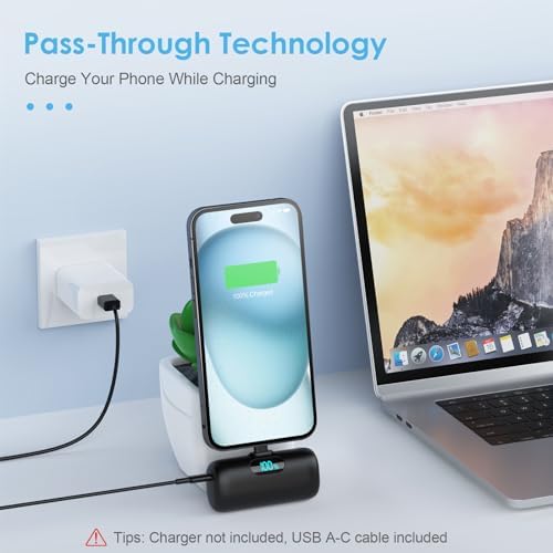 Ultra-Compact 5000 m Ah USB-C Power Bank – Fast Charging Mini Portable Charger with Built-in Connector & LCD Display – Perfect for i Phone 15, i Pad Pro, and Android Devices – Lightweight and Travel-Friendly Power Solution for On-the-Go Connectivity