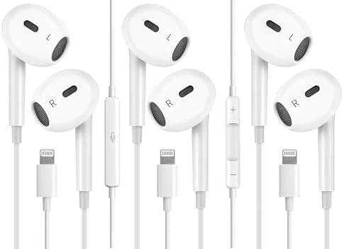 Premium 3-Pack Wired Earphones for i Phone – Unmatched In-Ear Sound Quality with Built-In Microphone & Easy Volume Control for All i OS Devices – Ideal for Music Lovers and Professionals Demanding Superior Audio Experience and Comfort