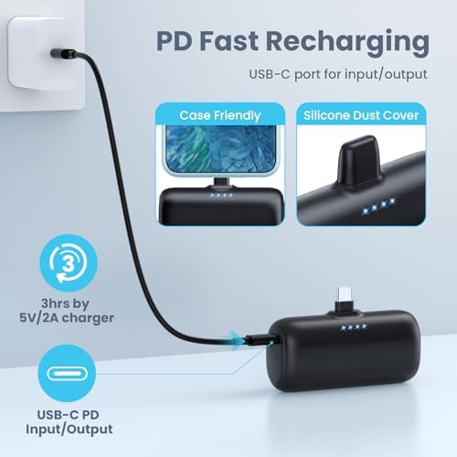 Ultra-Compact 5200 m Ah USB C Power Bank – Fast Charging Mini Portable Charger for i Phone 16/16 Plus/15/15 Plus/15 Pro Max, Galaxy S25/S24, i Pad, and Android Devices – Essential Power Solution for On-the-Go Charging