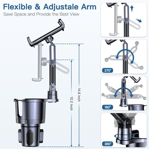 Transform Your Drive with the Ultimate 2-in-1 Adjustable Cup Holder Mount for Phones & Tablets – 360° Rotating Arm for Perfect Viewing Angles, Compatible with All Smartphones and i Pads, Ideal for Hands-Free Navigation and Entertainment While On the Road