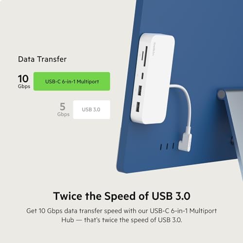 Belkin USB-C 6-in-1 Multiport Hub – Versatile Docking Station with HDMI, Micro SD Reader, and Powered USB Ports for Seamless Connectivity – Perfect for Mac, Chromebook, i Mac, and PC Users – Lightweight & Stylish Design for On-the-Go Efficiency