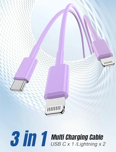 Versatile 3-in-1 i Phone Charger Cable – 6 FT USB C to Lightning with Triple Port Compatibility for i Phone 16/15/14/13/12/11 Pro Max/XS/XR/8 & i Pad Pro/Mini – Fast Charging Solution (2-Pack, Black) for Effortless Multi-Device Power Management