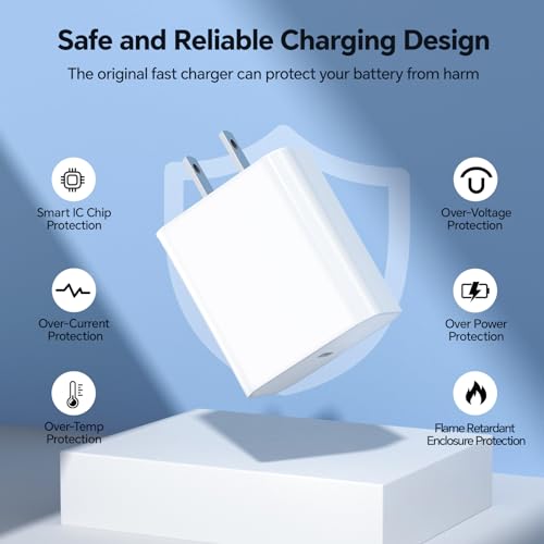 MFi Certified 20 W Fast Charger Bundle for i Phone 14, 13, 12, 11 – 3 Pack USB-C Charger Blocks with 3 FT, 6 FT, & 10 FT Lightning Cables – Ultimate Compatibility & Rapid Charging Solution for i Phone Models Including Pro, Pro Max, Xs, Xr – Portable & Durable Design for Home, Office, & Travel