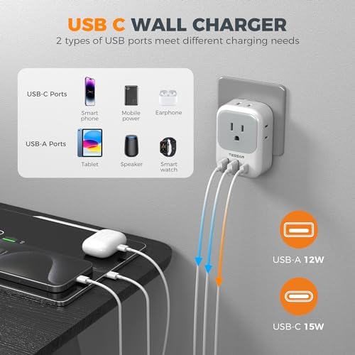 TESSAN Dual Pack European Travel Adapter with 4 AC Outlets and 3 High-Speed USB Ports – Ultimate International Power Converter for Seamless Device Charging in Italy, Spain, France, Portugal, Germany, and Iceland – Essential Travel Accessory for Modern Explorers