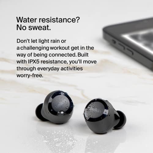 Belkin Sound Form Bolt True Wireless Earbuds – Unmatched 28-Hour Battery Life, IPX4 Water & Sweat Resistance, Effortless Wireless Charging, USB-C Compatibility – Stylish Teal Earbuds for Active Lifestyles and Superior Audio Quality