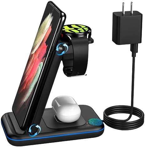 HOLYJOY 3-in-1 Foldable Wireless Charger – Ultimate Fast Charging Station for Samsung Galaxy S25 Ultra, S24, Note 20, Galaxy Watch 7/6/5/4/Active 2 & Buds – Compact Travel Charger with Non-Slip Design and LED Charging Indicator for Seamless Device Management on the Go