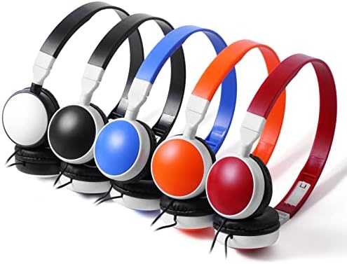 Vibrant 5-Pack Wired Headphones for Classroom Use – Foldable, Durable, and Comfortable Audio Solution for Kids & Teens | Compatible with Computers & Tablets | Engaging Multi-Colored Design for Enhanced Learning Experience