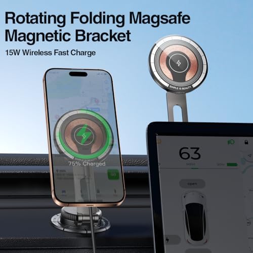 Revolutionary 15 W Magnetic Wireless Car Charger Mount – Adjustable Fast Charging Holder for i Phone 12-16 | Sleek, Foldable Design for Optimal Viewing | Ideal Gift for Tech-Savvy Drivers | Enhanced Mag Safe Compatibility & Travel-Friendly Convenience