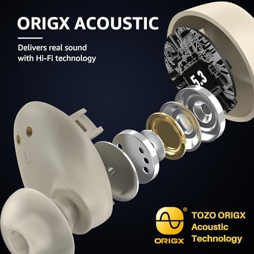TOZO A1 Wireless Earbuds – Bluetooth 5.3 Lightweight IPX5 Waterproof Earphones with Dual Mic for AI Calls, Immersive Sound Experience, Customizable 32 EQ Presets via App, Ergonomic Fit & Portable Charging Case for Active Lifestyles
