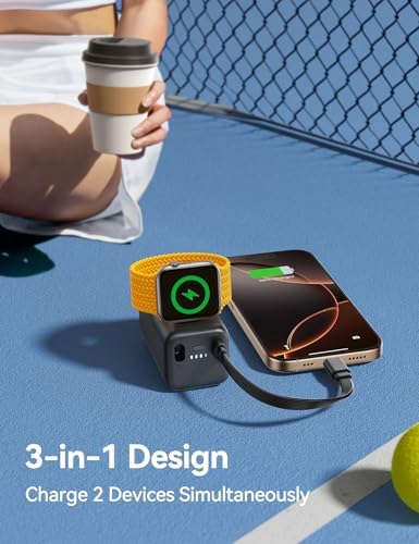 Revolutionary 3-in-1 Magnetic Power Bank: 18 W Fast Wireless Charger for Apple Watch, i Phone & Samsung – 5000 m Ah Portable Charger with Integrated Cable in Elegant White for Ultimate On-the-Go Energy Solution and Seamless Device Compatibility