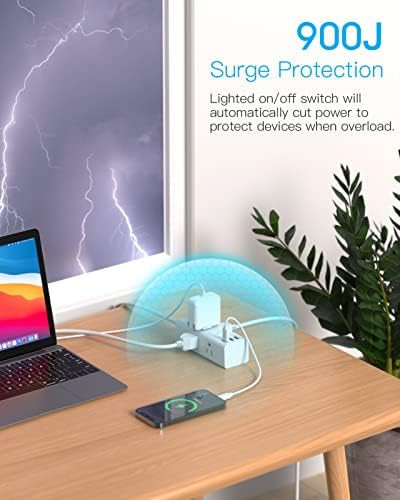25 Ft Heavy-Duty Extension Cord with Surge Protection – One Beat Flat Plug Power Strip Featuring 6 Outlets & 3 USB Ports (Including USB-C) for Ultimate Device Connectivity in Home, Office, or Dorm Room – Enhanced Flexibility and Rapid Charging Solution