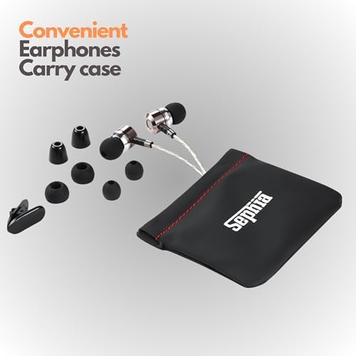Sephia SP3060 Wired Earbuds – Premium HD Bass Sound, Lightweight Aluminum Design, Customizable Fit with S/M/L Tips, Noise Isolation, Tangle-Free 3.5 mm Cable & Protective Case – Ideal for Music Lovers and On-the-Go Listening