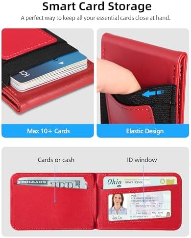 Magsafe Wallet Stand for iPhone 16/15/14/13/12 Series, Adjustable Stand with ID Window, 4 Card Slots, 10 Card Holder, Vegan Leather RFID Blocking Wallet, Red – Enhanced Compatibility and Speed