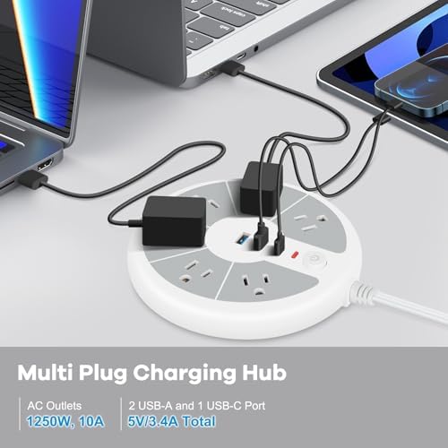 Maximize Your Charging Potential with the Ultra-Slim Cord Power Strip – 6-Outlet Surge Protector Featuring 3 Fast USB Ports for Ultimate Desk and Office Efficiency – Compact Design for Easy Mobility and Enhanced Device Compatibility – Safeguard Your Electronics with Superior Surge Protection