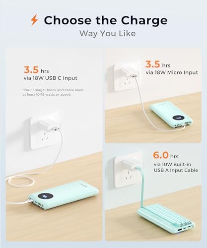Ultra-Fast Portable Charger with Built-In Cables & LED Display – 10000 m Ah Power Bank for Multiple Devices, 22.5 W Super Speed Charging, Slim Design for Travel & Emergency Use – Compatible with i Phone 16/15/14/13/12, Samsung Galaxy, Google Pixel & More (Purple) – Ultimate Convenience & Safety Features