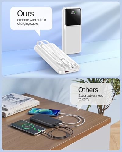 Ultimate 20,000 m Ah Portable Charger with Built-in Cable – Slim 22.5 W Fast Charging Power Bank for i Phone, Samsung, and Android Devices with LED Display, 5 Outputs & 3 Inputs – Essential Travel Companion for Uninterrupted Connectivity