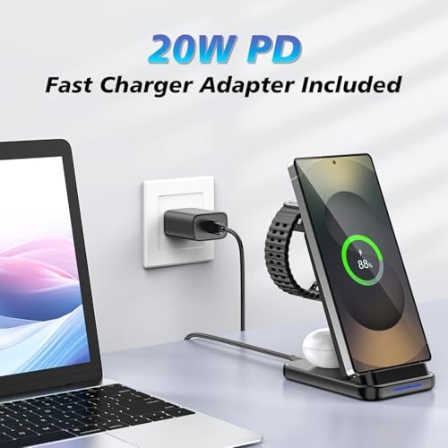 3-in-1 Fast Wireless Charger Station for Samsung Devices – Foldable Dual Coil Charging Hub for Galaxy Watch 7/6/5, Galaxy Buds, and S25/S24 Ultra – Compact, Travel-Friendly Design with Enhanced Safety Features and Universal Compatibility