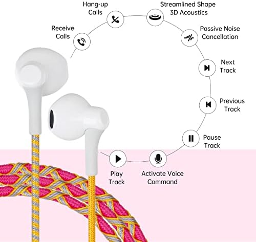 URIZONS Colorful Braided Wired Earbuds with Built-in Microphone – Sweat & Dirt Resistant, Tangle-Free Design, Adjustable Volume Control – Universal 3.5 mm Compatibility for Everyday Audio and Active Lifestyles – Premium Sound Quality for Music Lovers