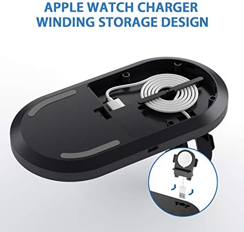 Seacosmo 3-in-1 Fast Wireless Charging Station for i Phone, Samsung, Air Pods, and Apple Watch – Sleek Black Design, Qi-Certified, Multi-Device Compatibility for Streamlined Charging Experience – Elevate Your Tech Setup with Enhanced Speed and Convenience