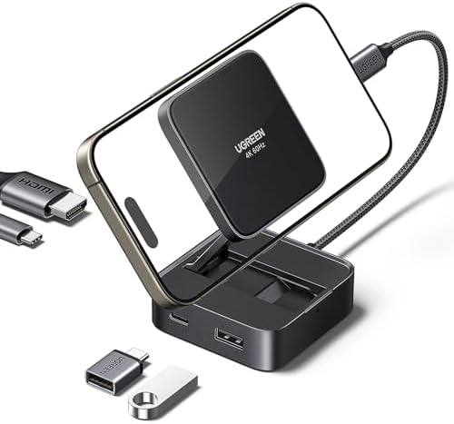 UGREEN 4-in-1 Magnetic USB C Hub – Power-Packed 100 W PD Charging & 4 K@60 Hz Video Adapter for i Phone 15/16 and Galaxy S24 – Dual USB-A & USB-C Ports for Effortless Data Transfer – Travel-Friendly, Foldable Design for Ultimate Portability and Connectivity