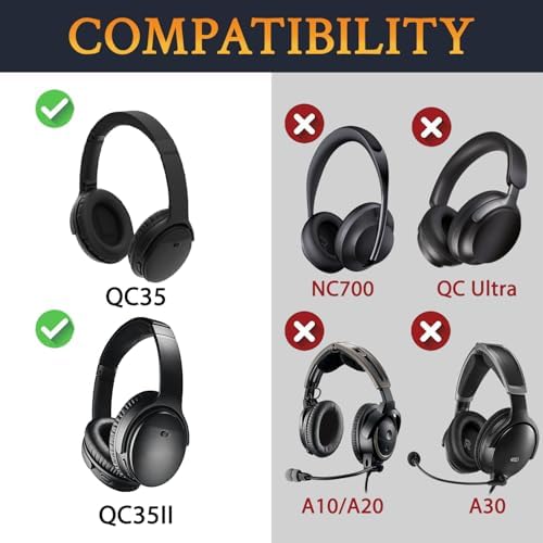 Ultimate Comfort Earpads for Bose QC35 & QC35 II – Luxurious Leather Design with Superior Noise Isolation Foam and Enhanced Thickness for Optimal Listening – Stylish Grey Replacement Cushions to Revitalize Your Headphones