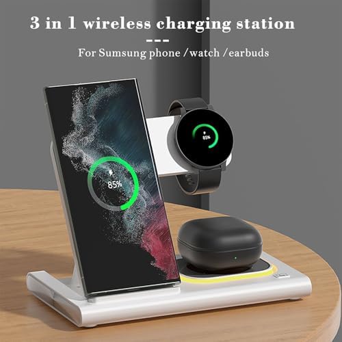 Ultimate 4-in-1 Fast Wireless Charger for Samsung Devices – Multi-Device Charging Station with LED Indicator, Portable Folding Dock for Galaxy S25, S24, S23, S22, Z Fold6, Z Flip6, Watch & Earbuds (Black) – Efficient & Sleek Design for Tech-Savvy Users