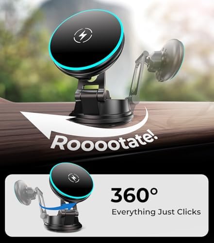 Mag Safe-Compatible Vacuum Suction Car Phone Holder – Versatile Magnetic Mount with Aerospace Alloy Arm for Tesla, Gym, Shower, and Smooth Surfaces – Secure Dashboard/Windshield Screen Solution for i Phone – 360-Degree Rotation for Optimal Viewing Angles and Hands-Free Safety