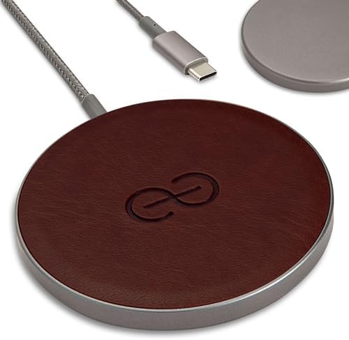 Dreem Empower Magnetic Wireless Charger Pad – High-Speed Mag Safe & Qi-Certified Charging Solution with Premium Vegan Leather Finish in Coffee – Effortless Device Alignment & Enhanced Overheat Protection for a Stylish, Tangle-Free Experience