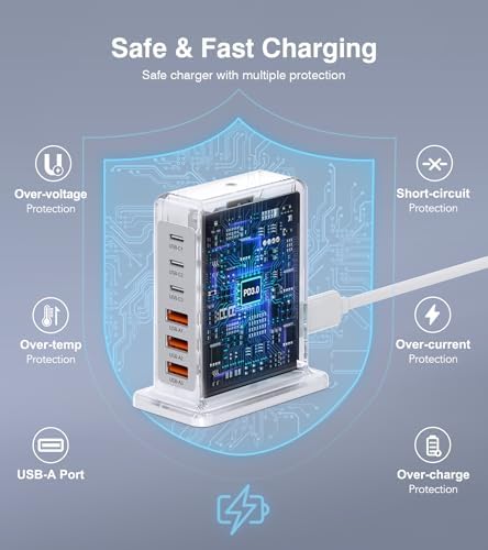 50 W Dual Type C Fast Charging Power Adapter 2-Pack – High-Performance USB-C Charger for i Phone, Samsung, i Pad, and Nintendo Switch – 5-Port Multi-Device Charger for Home and Travel – Compact, Safe, and Reliable Charging Solution