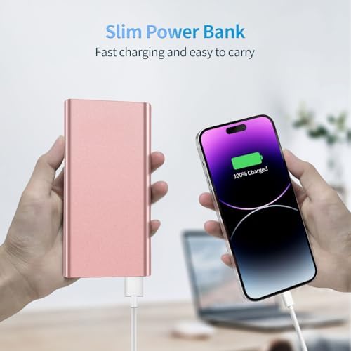 High-Capacity 12000 m Ah Portable Power Bank – Fast Charging USB-C Battery Pack for i Phone 15/14/13/12/11 Pro Max, i Pad, Samsung & Android – Stylish E-Mint & Pink Design with 3 A Quick Charge Technology for On-the-Go Convenience