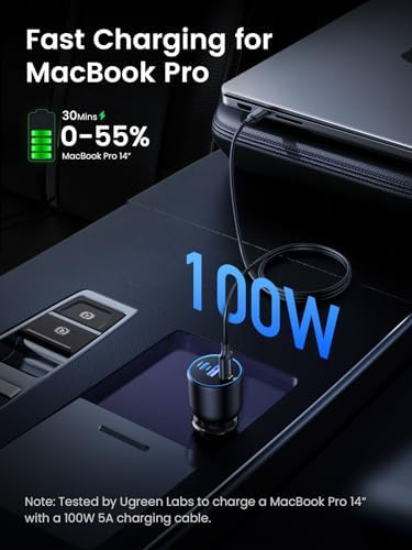 UGREEN 130 W USB-C Car Charger: Lightning-Fast Dual Port Adapter for i Phone 16/15/14, Galaxy S24/S23 Ultra, i Pad & Mac Book – Superior Compatibility for On-the-Go Power Solutions