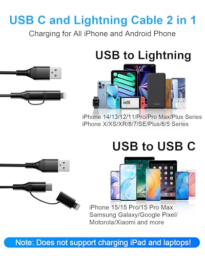 Versatile 2-in-1 Coiled Pink Charger Cable – USB to Lightning & USB-C for Fast Charging & Data Transfer, Compatible with i Phone 11-16 & Android Devices, Supports Apple Car Play & Android Auto, Stylish & Durable Design for Effortless Connectivity