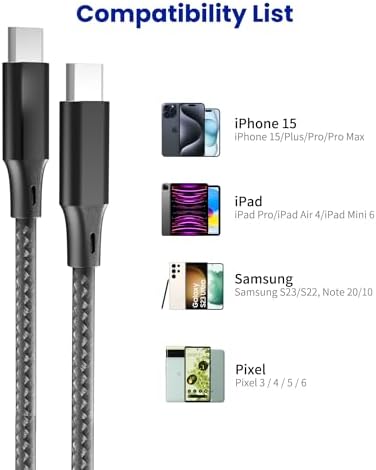 Ultimate 16 ft USB C to C Charger Cable for i Phone 16/15 – Fast Charge Nylon Braided Cord in Vibrant Red – Exceptional Flexibility for Home, Office, and Mobile Charging Needs