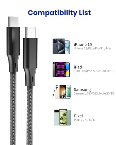 Elevate Your Charging Experience with Extra Long 16-Foot USB-C Charger Cables – 2-Pack for i Phone 15/16, i Pad Pro/Air/Mini 6, Fast Charging, Durable Nylon Braided Design for Home, Office, and Travel, Tangle-Free Convenience for Uninterrupted Use