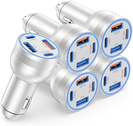 High-Powered 5-Pack USB C Car Charger – 4-Port 65 W Dual USB-C & USB-A Fast Charging Adapter for i Phone 16/15/14/13/12 Pro Max, Samsung Galaxy & i Pad – Ultimate Compatibility & Speed for On-the-Go Charging