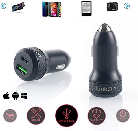 Experience Rapid Power with the Link On 84 W USB-C Car Charger: Dual-Port Fast Charging Adapter Featuring 60 W PD3.0 & 18 W QC3.0 for Mac Book, Dell XPS, Google Chromebook & More – Compact, Multi-Device Accessory with Enhanced Safety Mechanisms for Reliable Performance on the Road