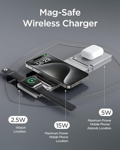 Hohosb Foldable 3-in-1 Magnetic Wireless Charger Station – Premium Zinc Alloy Design for i Phone 15/14/13/12, Air Pods Pro/3/2, and Apple Watch – Mag Safe Compatible, Fast Charging, and Travel-Friendly Solution for All Your Devices (Blue)
