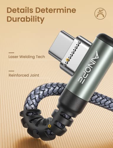 AINOPE Right Angle USB C Cable – 2-Pack (10 ft + 10 ft) Fast Charging 3.1 A Nylon Braided Charger for Enhanced Device Compatibility, Ideal for Gaming and Multitasking, Durable Black Design
