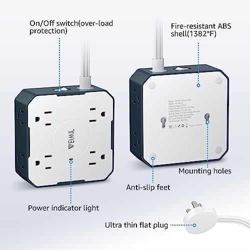 Ultimate Surge Protector Power Strip with 5 Ft Flat Plug Extension Cord, 3 USB Charging Ports (Including 1 USB-C) and 8 AC Outlets – Wall Mountable Multi-Plug Outlet Extender for Home and Office Efficiency, Enhanced Device Compatibility and Fast Charging Solutions