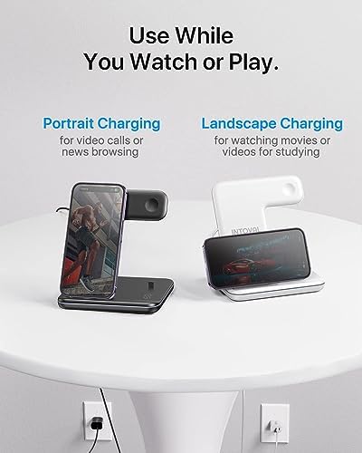 Intoval 3-in-1 Wireless Charging Station for Apple Devices – Fast Charging Hub Compatible with i Phone 15/14/13, Apple Watch Series 9/8/Ultra/7/6/SE, and Air Pods Pro – Sleek Z5 White Design for Efficient Desk Organization and Enhanced Compatibility