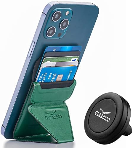 Versatile Claasico Magnetic Cell Phone Wallet & Stand – Stylish Brown Cardholder with Car Air Vent Mount, Dual-Mode Viewing, Extra Magnetic Strips for Enhanced Compatibility – Ultimate Hands-Free Accessory for i Phone Users and Minimalist Lifestyles