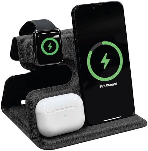 BLACK+DECKER 3-in-1 Wireless Charging Station for Apple Devices – Foldable Travel Charger Compatible with i Phone 16/15/14/13 Pro Max, Apple Watch, and Air Pods – Fast Charging, Enhanced Compatibility, Ideal for On-the-Go Users