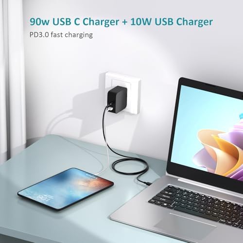High-Power 100 W USB-C Laptop Charger with Foldable Plug and Dual USB Ports – Fast Charging for HP Spectre, Chromebook, and More – Compact, Travel-Friendly Design with Advanced Safety Features – Ideal for Business Professionals and Students