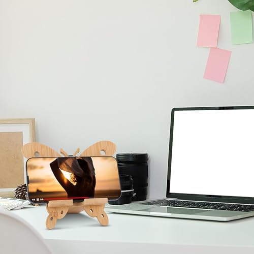 Premium 2 Pack Butterfly Bamboo Wood Phone Stand – Eco-Friendly, Handcrafted Portable Desktop Holder for All Smartphones & Tablets – Stylish & Functional Office Accessory for Enhanced Productivity and Organization
