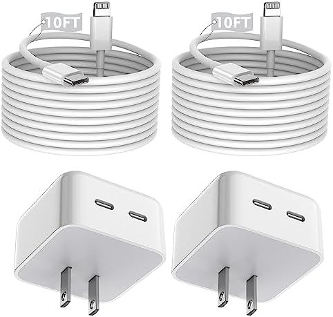 High-Speed 40 W Dual USB-C Wall Charger with 10 FT MFi Certified Lightning Cable – 2-Pack Fast Charging Solution for i Phone 14/13/12/11/X – Enhanced Dual Port Design for Convenient Multi-Device Charging and Versatile Use