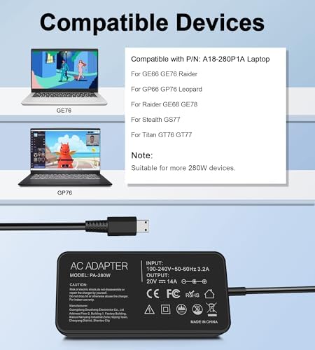 Ultra-Fast 180 W MSI Laptop Charger – Essential Power Adapter for GF, GS, GE & GL Series – Compact Design for On-the-Go Gaming – Enhanced Compatibility & Safety Features for Uninterrupted Performance