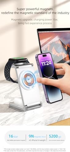 3-in-1 Magnetic Charging Dock for Apple Devices – Foldable & Portable Wireless Charger for i Phone 15/14/13/12 Max/Pro/Mini, Air Pods & Apple Watch – Fast, Efficient Charging Station in Sleek White Finish for Home & Travel