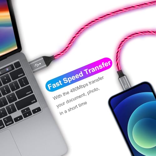 Illuminate Your Charging Experience with the 6 FT Pink LED Lightning Cable – MFi Certified Fast Charging Cord for i Phone 13, 12, 11 Pro Max, XR, XS, X, 8 Plus, 7 Plus, 6 Plus, 5 s & i Pad – Stylish, Durable, and Conveniently Long for Enhanced Flexibility and Quick Power-Up